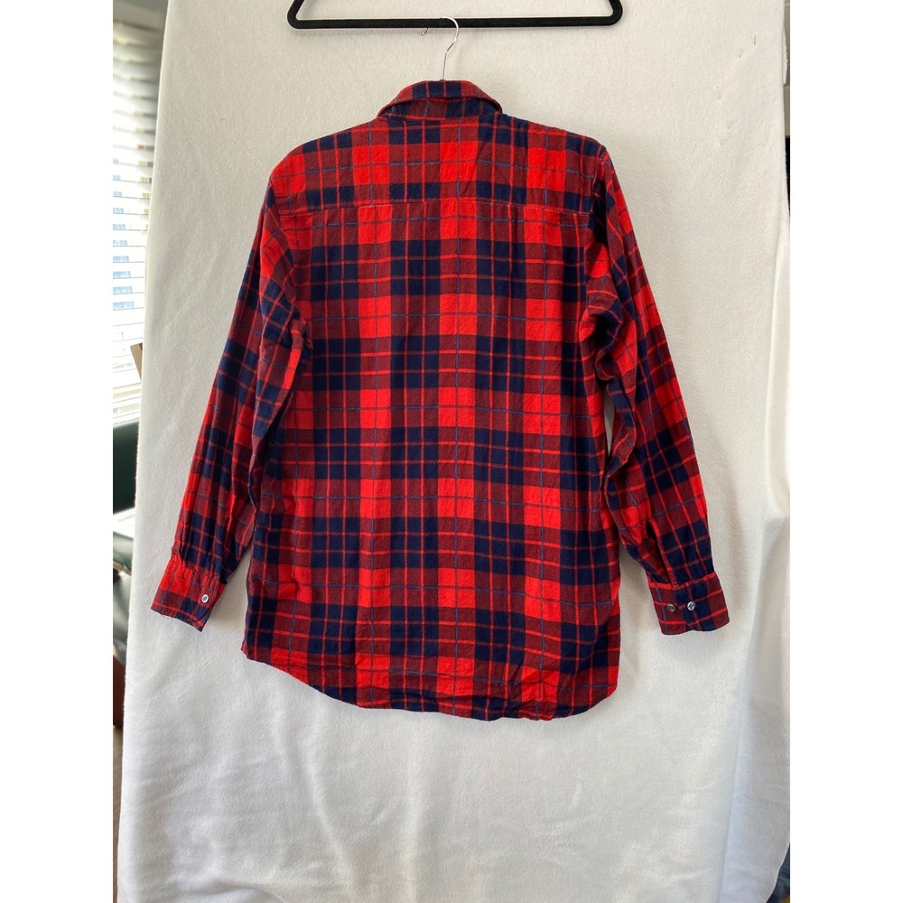 Big Yank Flannel Shirt Men Large Red Navy Blue Plaid Cotton Button Up Long Sleev - Picture 3 of 9
